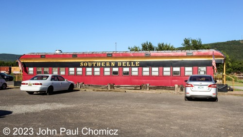 The, "Southern Belle", is a restaurant made from a re-furbished KCS passenger car built in 1905. It sits on Highway #: 59 in Heavener, OK and is right alongside the KCS yard. After a day of railfanning, I thought it was appropriate to stop here to eat.