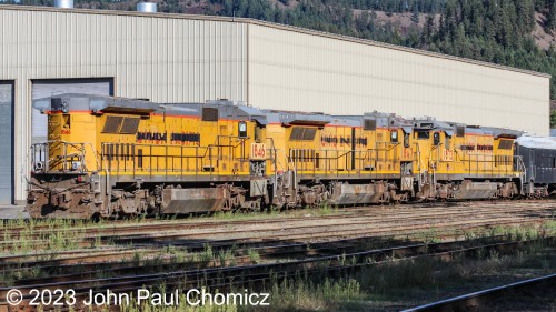 A trio of ex-Union Pacific B40-8's sit in the STMA yard in St. Maries, Idaho. They all were initially built for the Cotton Belt Railway.