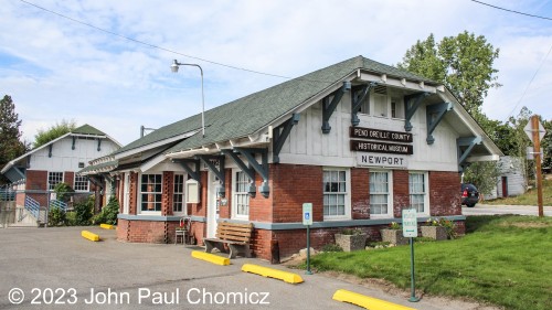 The ex-Milwaukee Road Depot in Newport, WA was built in 1908 for the Idaho & Washington Northern Railroad. Since 1979, it has been used as the Pend Oreille County Historical Museum.