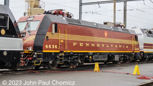 Due to the bad lighting, I wasn't able to get a good side view photograph of this unit, the previous weekend. This time, the unit was unobstructed, and I was able to get a nice photograph of the NJT Pennsylvania Unit as it sat in a string of other units, including the NJT #: 4519 - Erie Lackawanna Heritage Unit. The EL unit was not present the previous weekend and this time it was in a position where I was unhappy with the angle and photographs that I got of it.