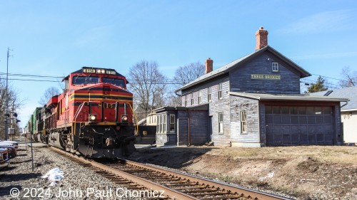 As usual, when waiting for something good to come by, it is usually at a time when the lighting is not that great. In this case, the Norfolk Southern Heritage Unit leads train #: 28X past the Three Bridges Station at a time when the light is not quite favorable for eastbounds.