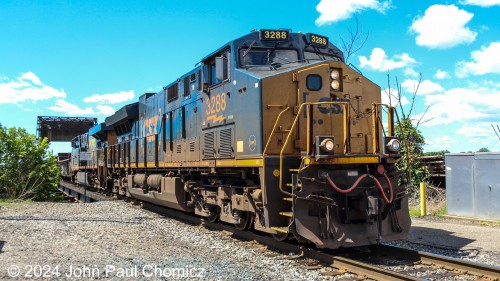 The lead unit of CSX #: M404 is now across the bridge and is rolling into Ridgefield Park, NJ. Even though these last three photos were a few seconds apart, I liked every angle and posted them all.