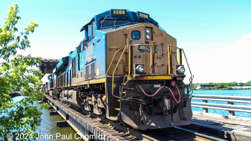 A few seconds later, CSX manifest train #: M404 is almost across the bridge which spans between Ridgefield and Ridgefield Park, NJ.