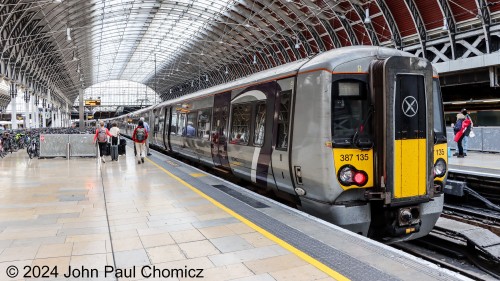 Another train at that calls at Paddington Station is the, "Heathrow Express", which connects London with London Heathrow Airport. It is operated by a British Rail Class 387 Electrostar MU set.