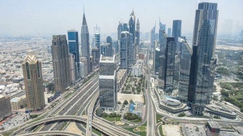 This is another view of the metro from the Skyviews Observatory. From this angle, you get a nice view of the metro and the skyline along the Shiek Zayed Road.