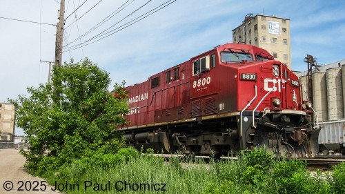 Canadian Pacific #: 8800 peaks out from behind the trees as it sits on the head end of a tank train near Muskego Yard in Milwaukee, WI on 06.14.11.