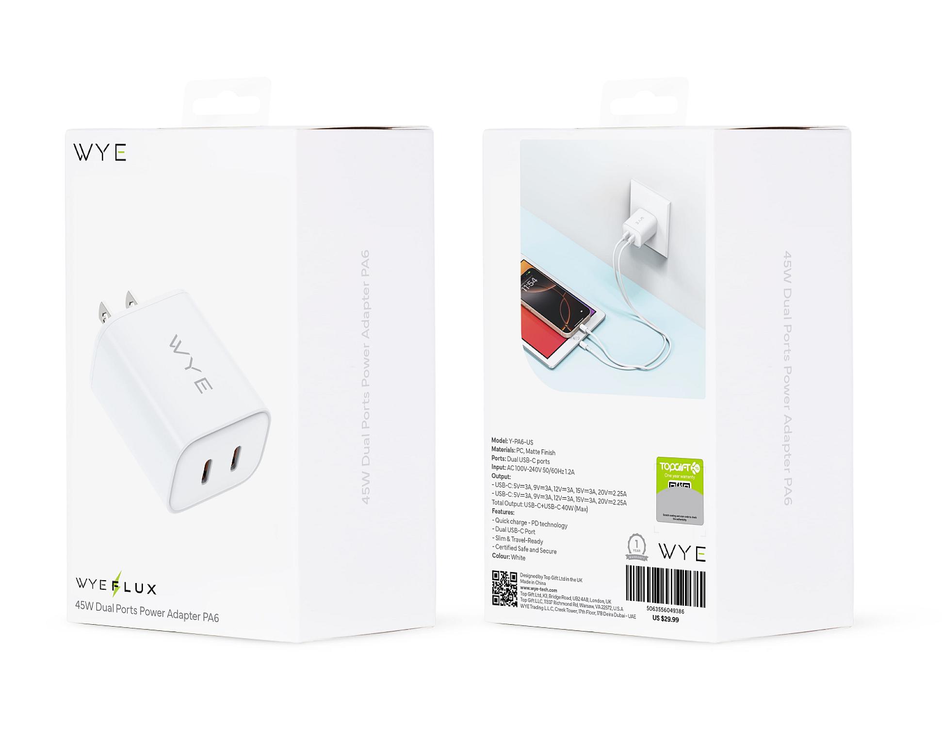 65W Dual USB-C & a USB-A Power Adapter PA3 view 2