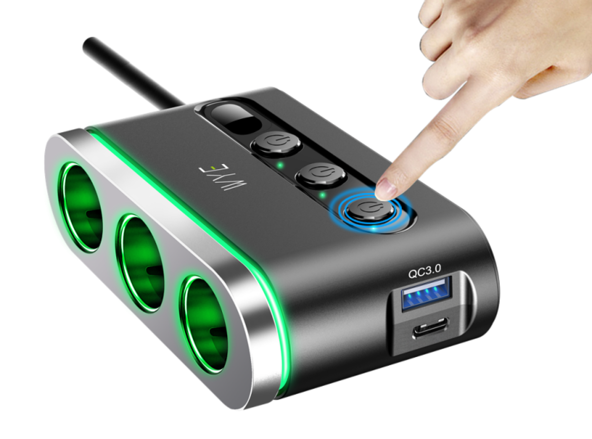 120W In-Car Charger with 3x Cigarette Lighter Sockets view 2