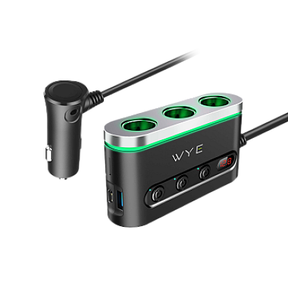 120W In-Car Charger with 3x Cigarette Lighter Sockets