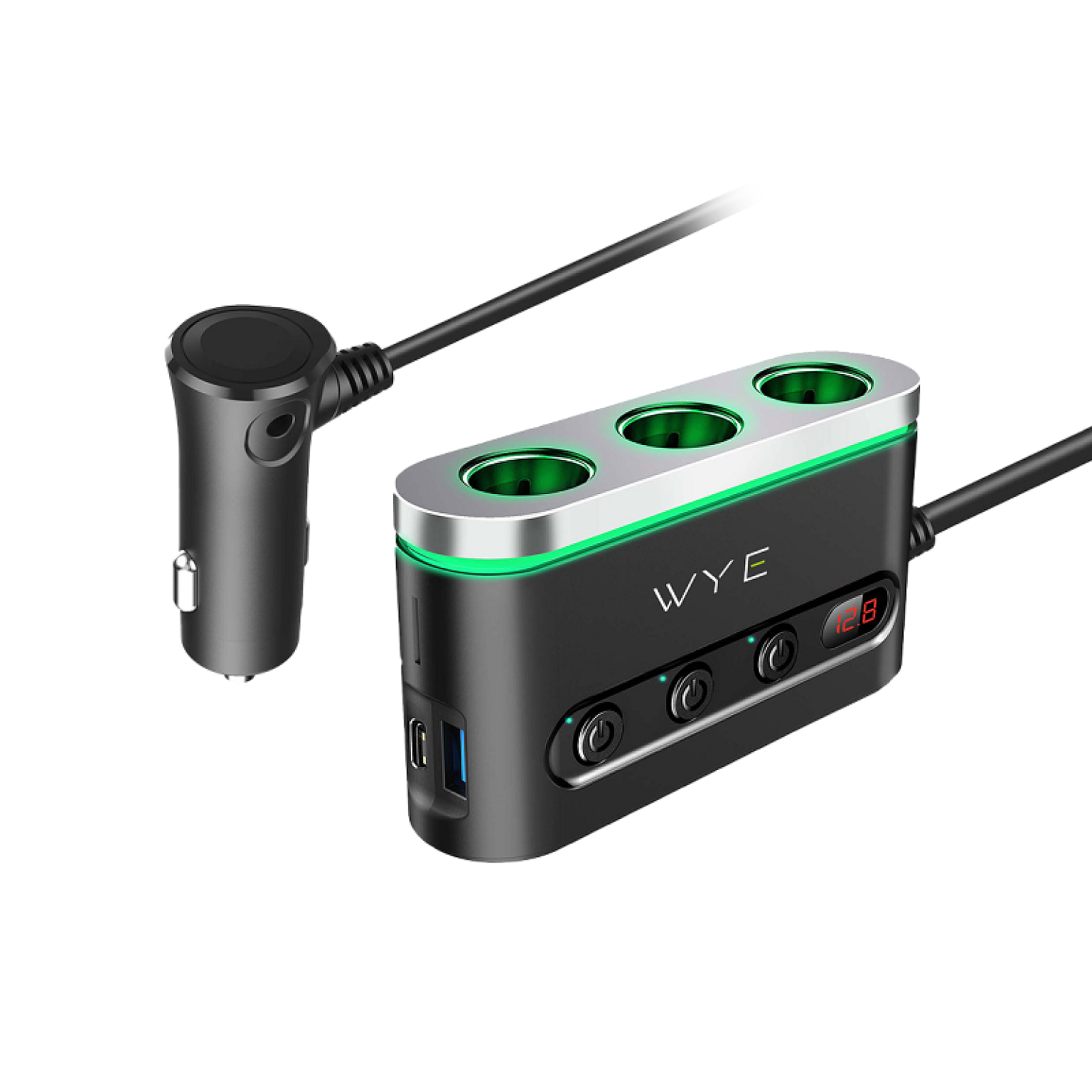 120W In-Car Charger with 3x Cigarette Lighter Sockets view 1